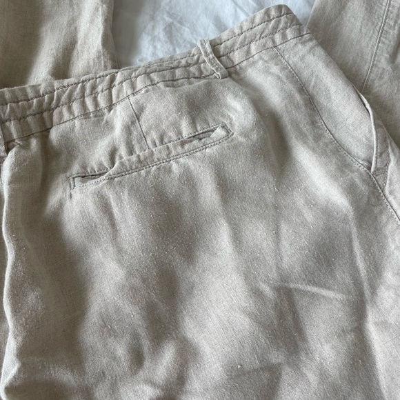 L.L. Bean Classic Fit 100% linen beige elastic tie waist pants | 18 - Picture 6 of 13